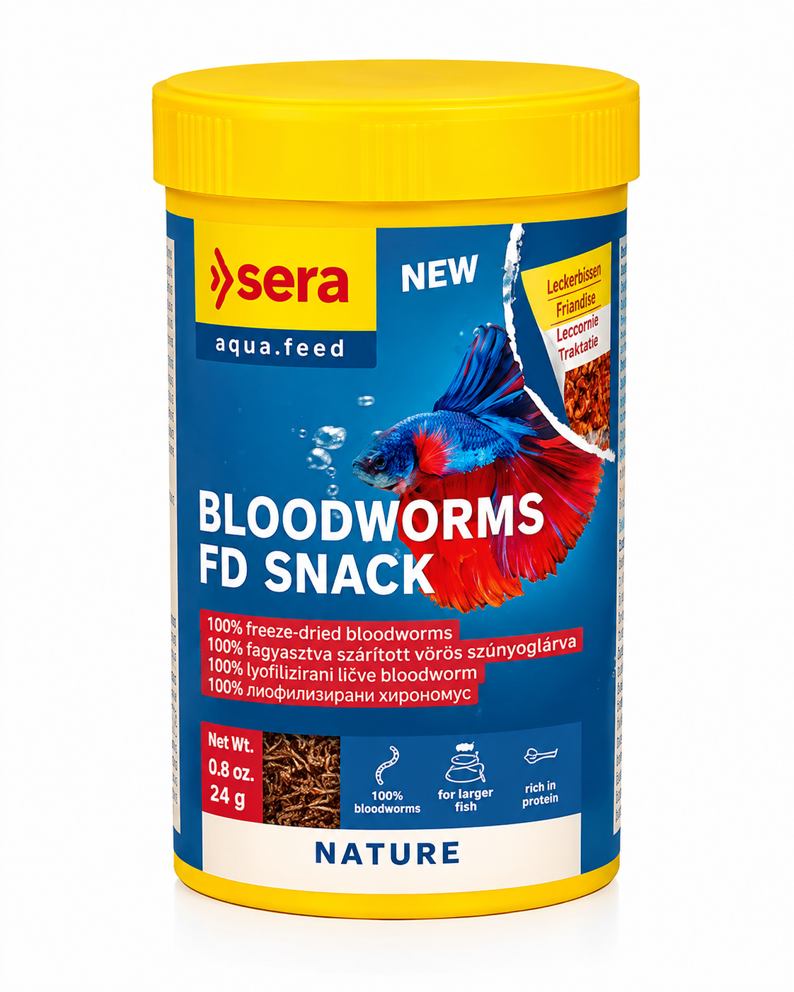 Sera Bloodworms FD Snack 250 מ"ל (24 גרם) – תולעי דם מיובשות בהקפאה לדגי נוי