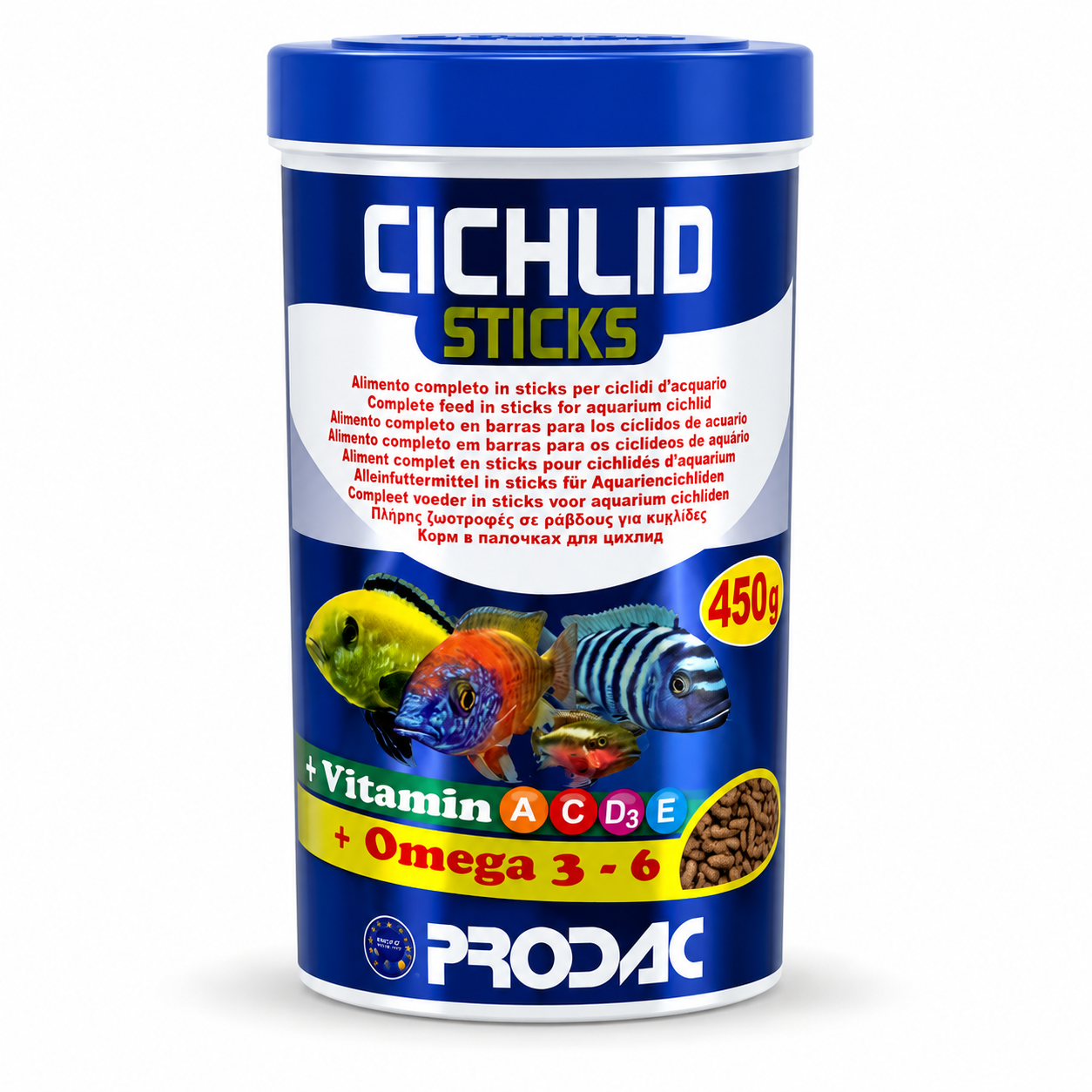PRODAC Cichlid Sticks 450 גרם – מזון מקלות לציקלידים גדולים
