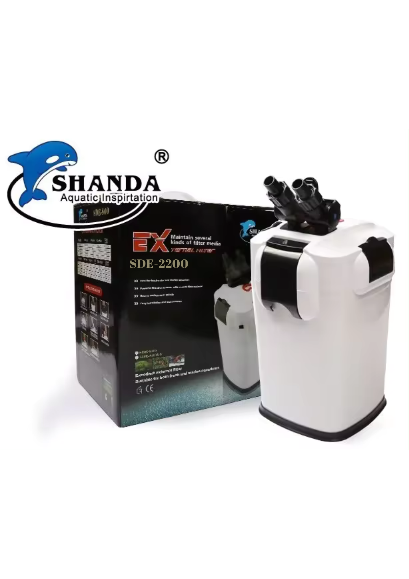 פילטר חיצוני/קניסטר לאקווריום SHANDA דגם SDE-2200 עם סינון ביולוגי וסינון