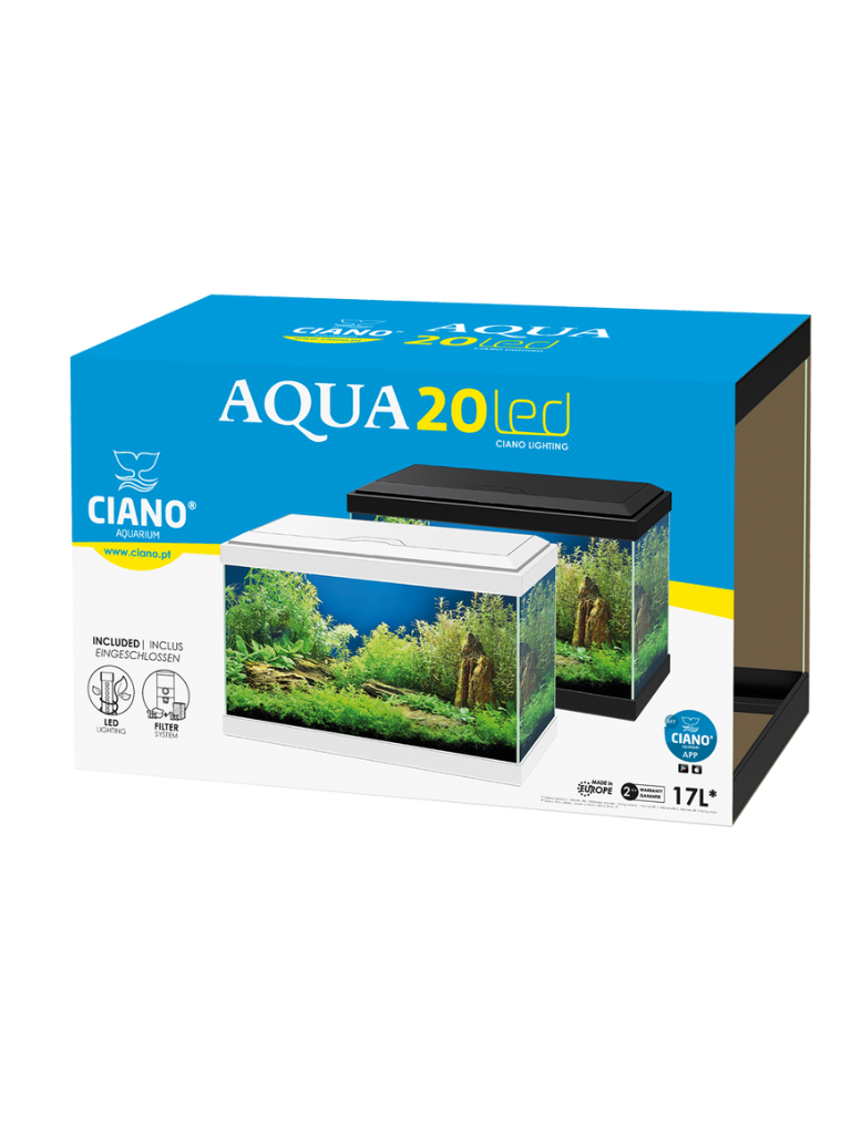 אקווריום הכל כלול 40 ס"מ לבן/שחור ציאנו אקווה 20- Ciano Aqua