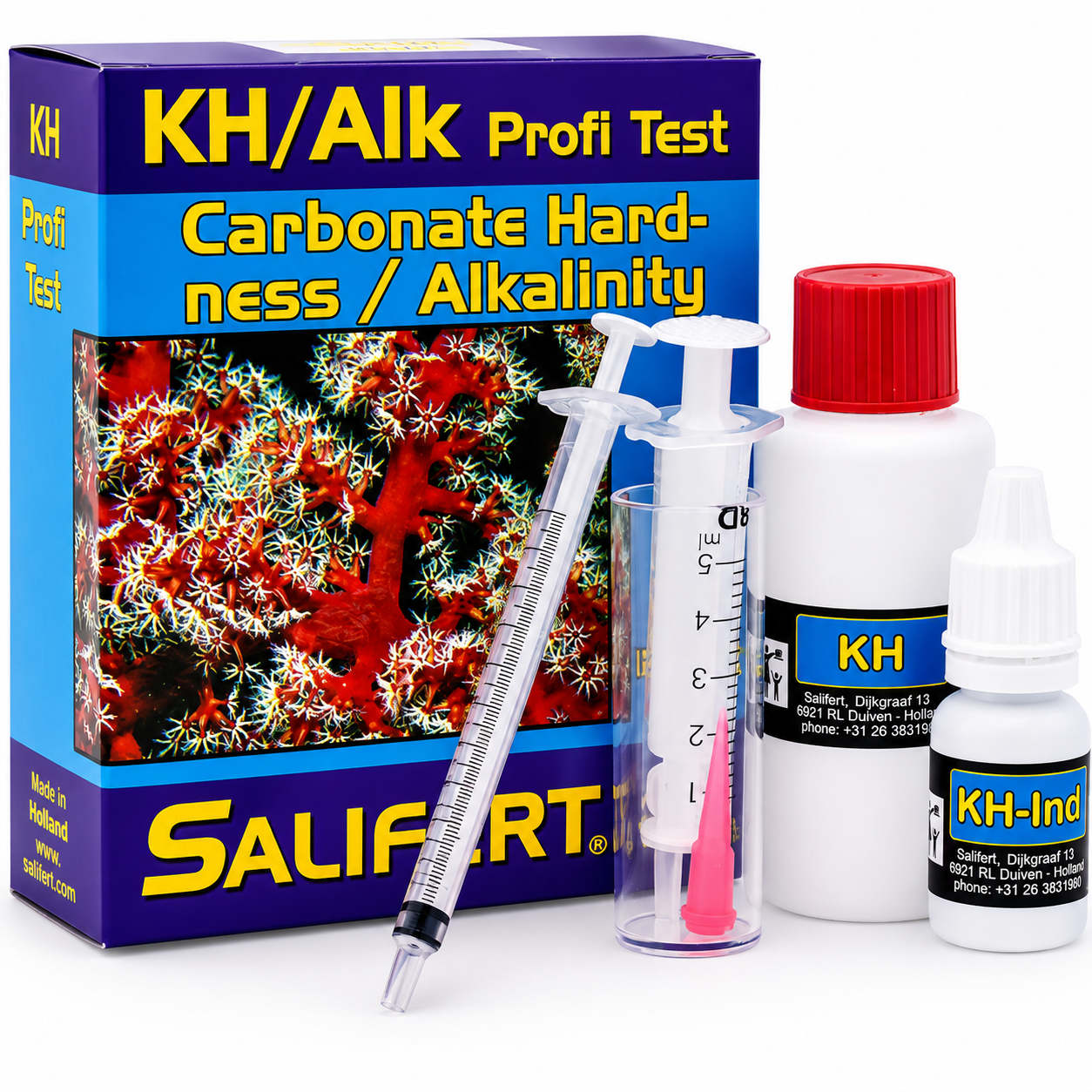 Salifert KH & Alkalinity Test Kit – ערכת בדיקת קשיות קרבונטית (KH) ואלקליניטי לאקווריום מים מלוחים | 100–200 בדיקות